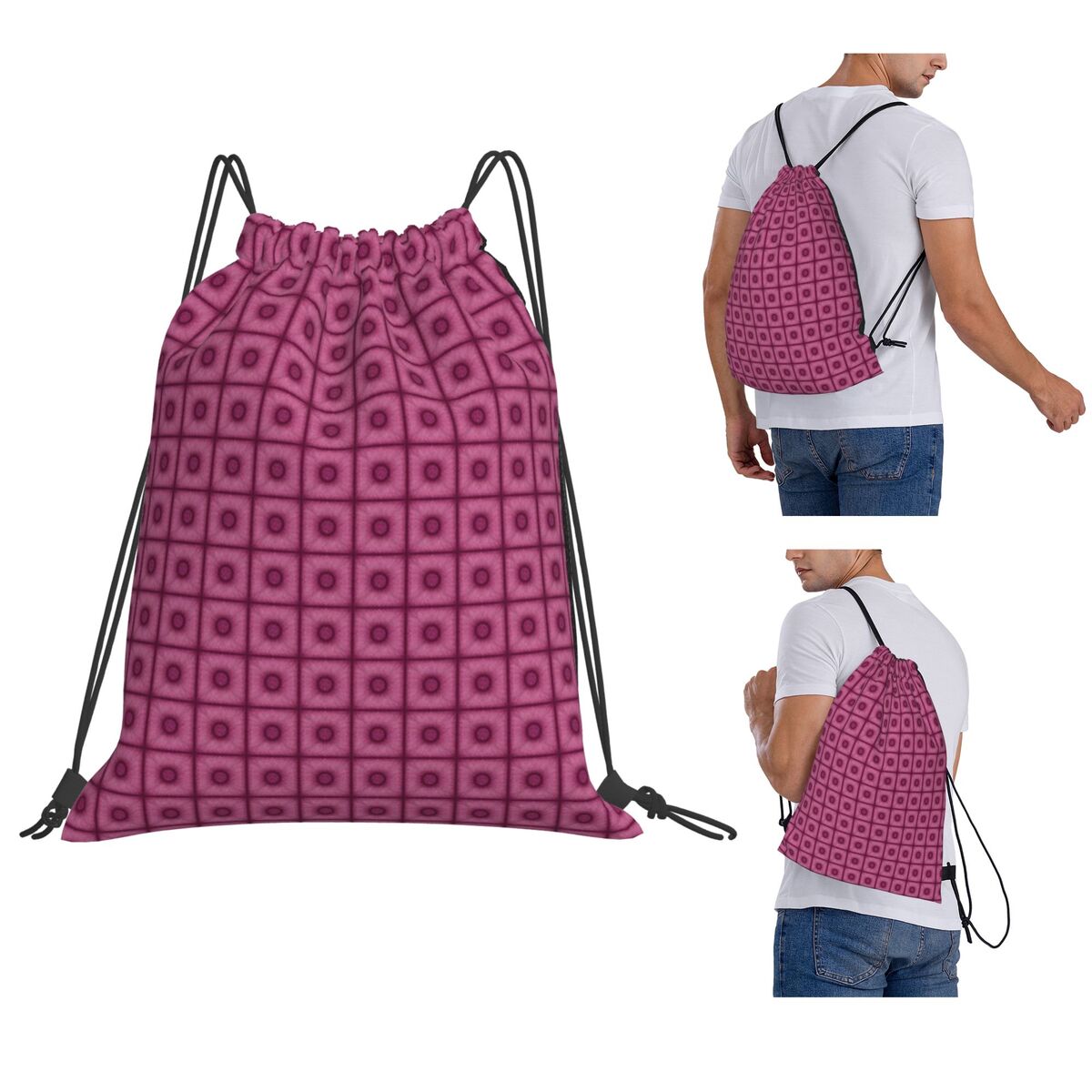 Tile Bag Drawstring - Poof Tile In Cherry Color Rugzakken