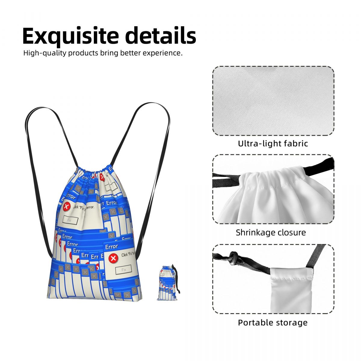 Tile Bag Drawstring - Windows Xp Error Tiled Rugzak met
