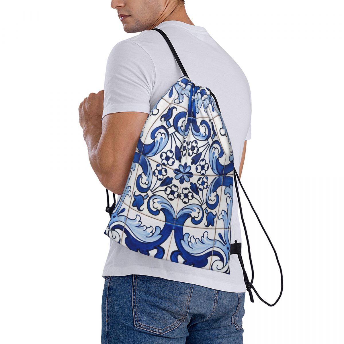 Tile Bag Drawstring - Antieke klassieke Lissabon blauwe azulejo tegel