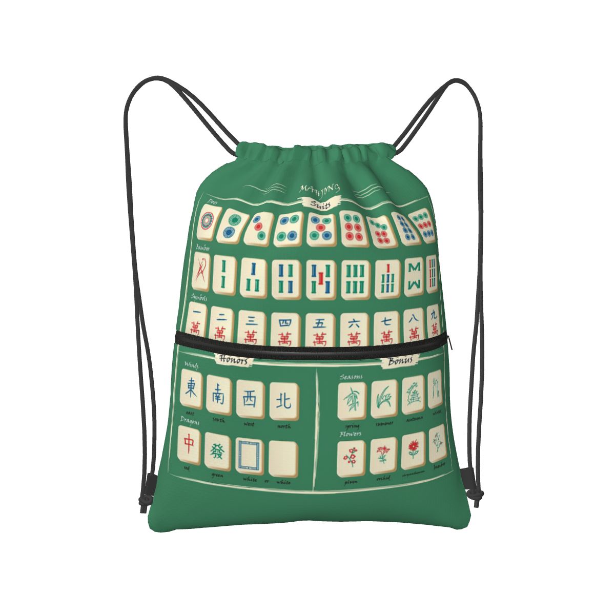 Tile Bag Drawstring - Mahjong Tile Pattern-rugzakken Casual tas met