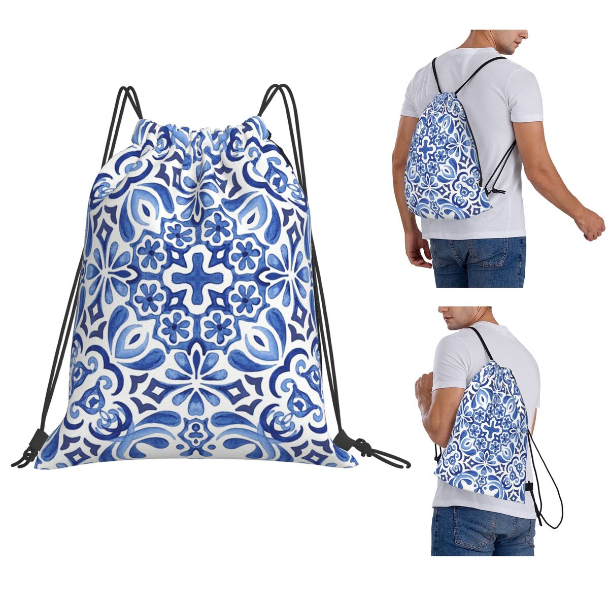 Tile Bag Drawstring - Mediterrane mozaïektegels Azulejos Rugzakken Casual tas