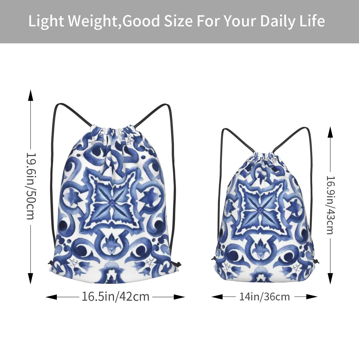 Blauwe, sierlijke, bloemrijke, - Tile Bag Drawstring recensie en prijs