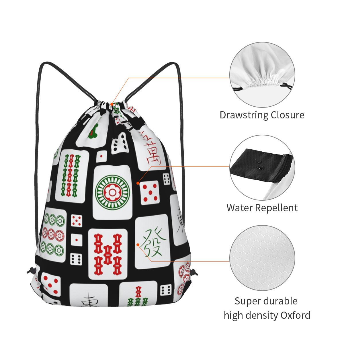 Mahjong Tiles Game Dice Rugzak - Tile Bag Drawstring recensie en prijs