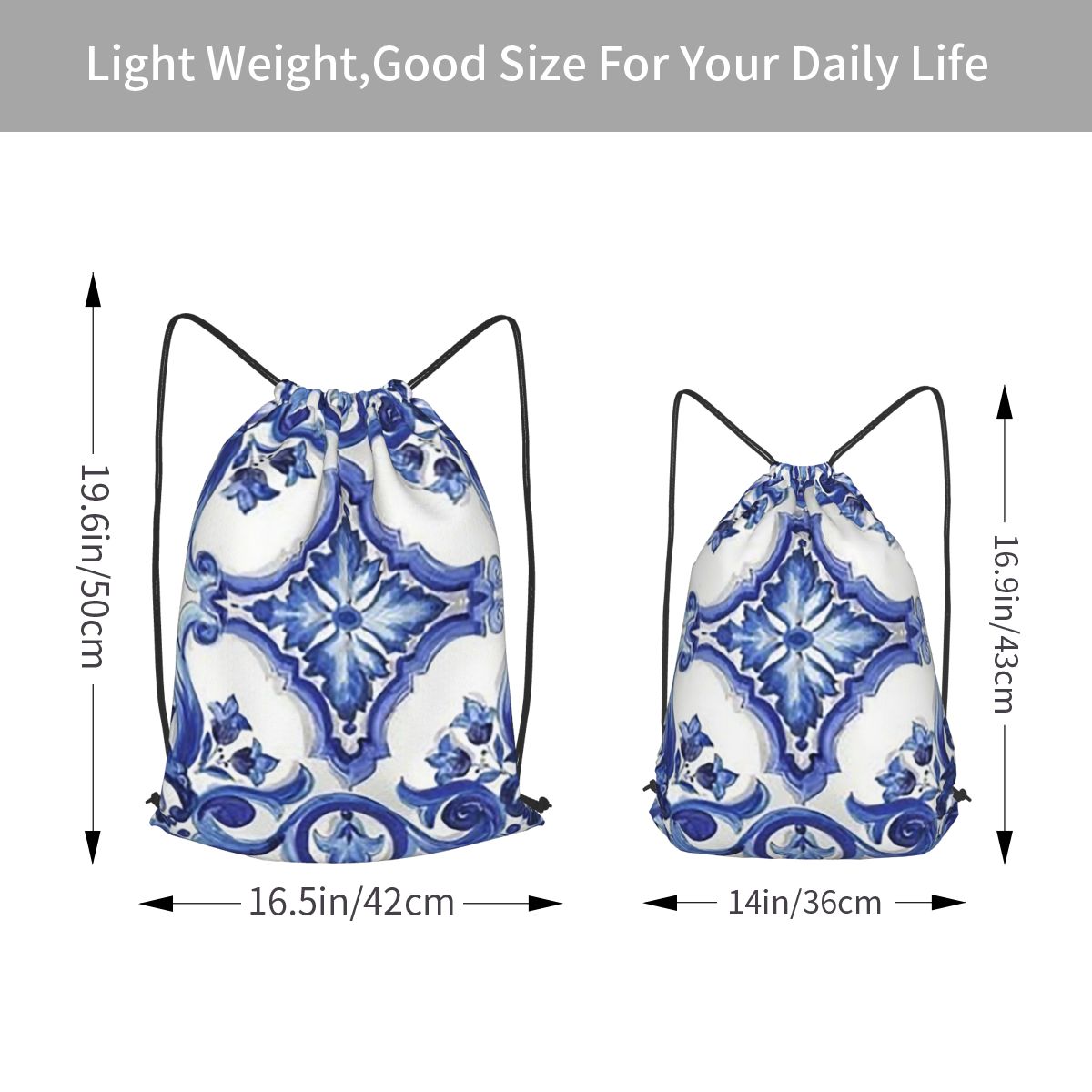 Blauwe sierlijke bloemen-tafer - Tile Bag Drawstring recensie en prijs