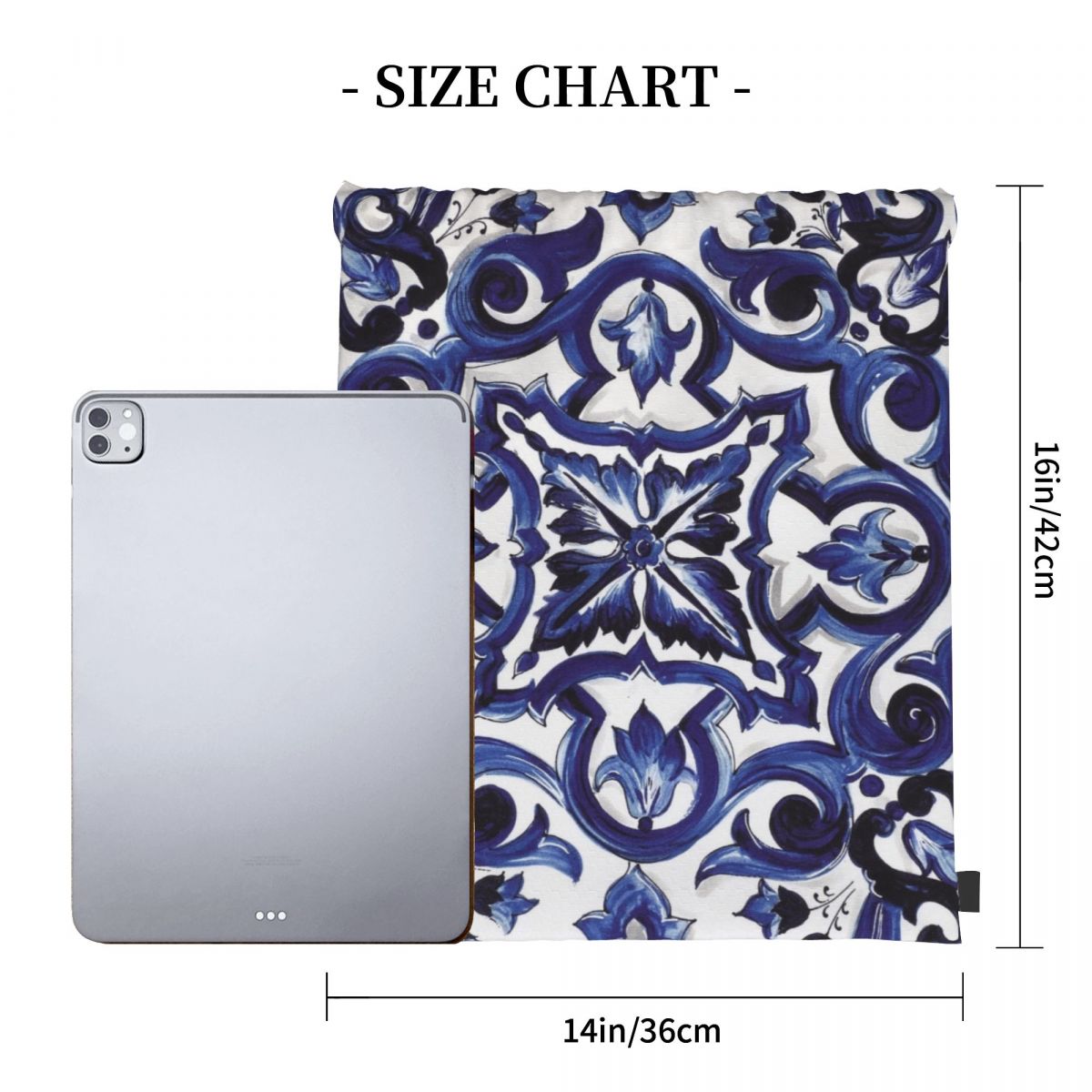 Blauwe sierlijke bloemen-taill - Tile Bag Drawstring recensie en prijs