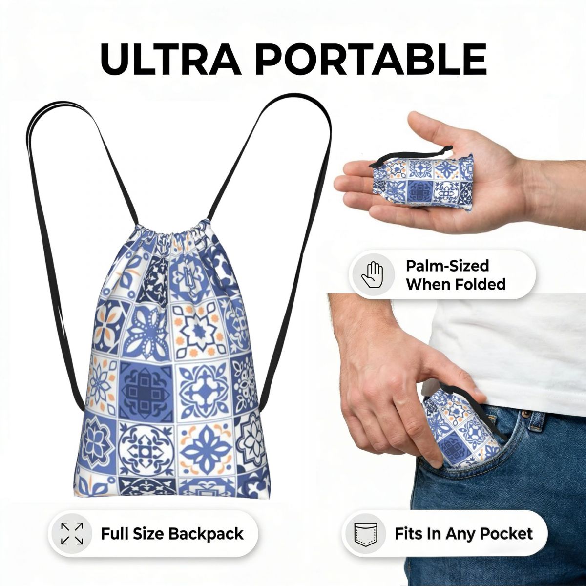 Blauwe Portugese tegel Portuga - Tile Bag Drawstring recensie en prijs