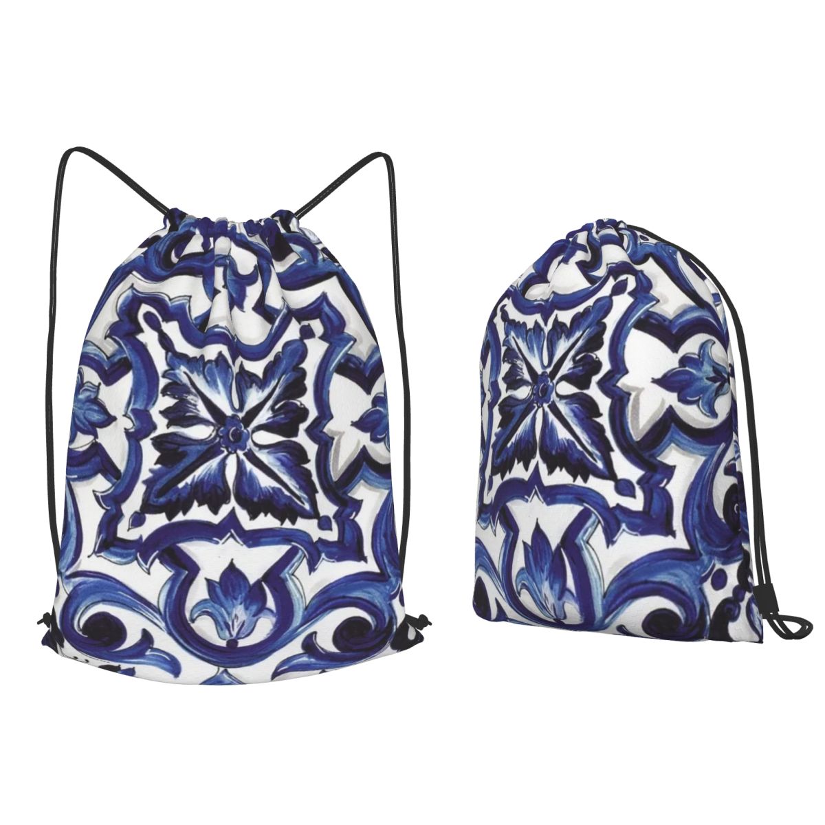 Blauwe sierlijke bloemen-taill - Tile Bag Drawstring recensie en prijs