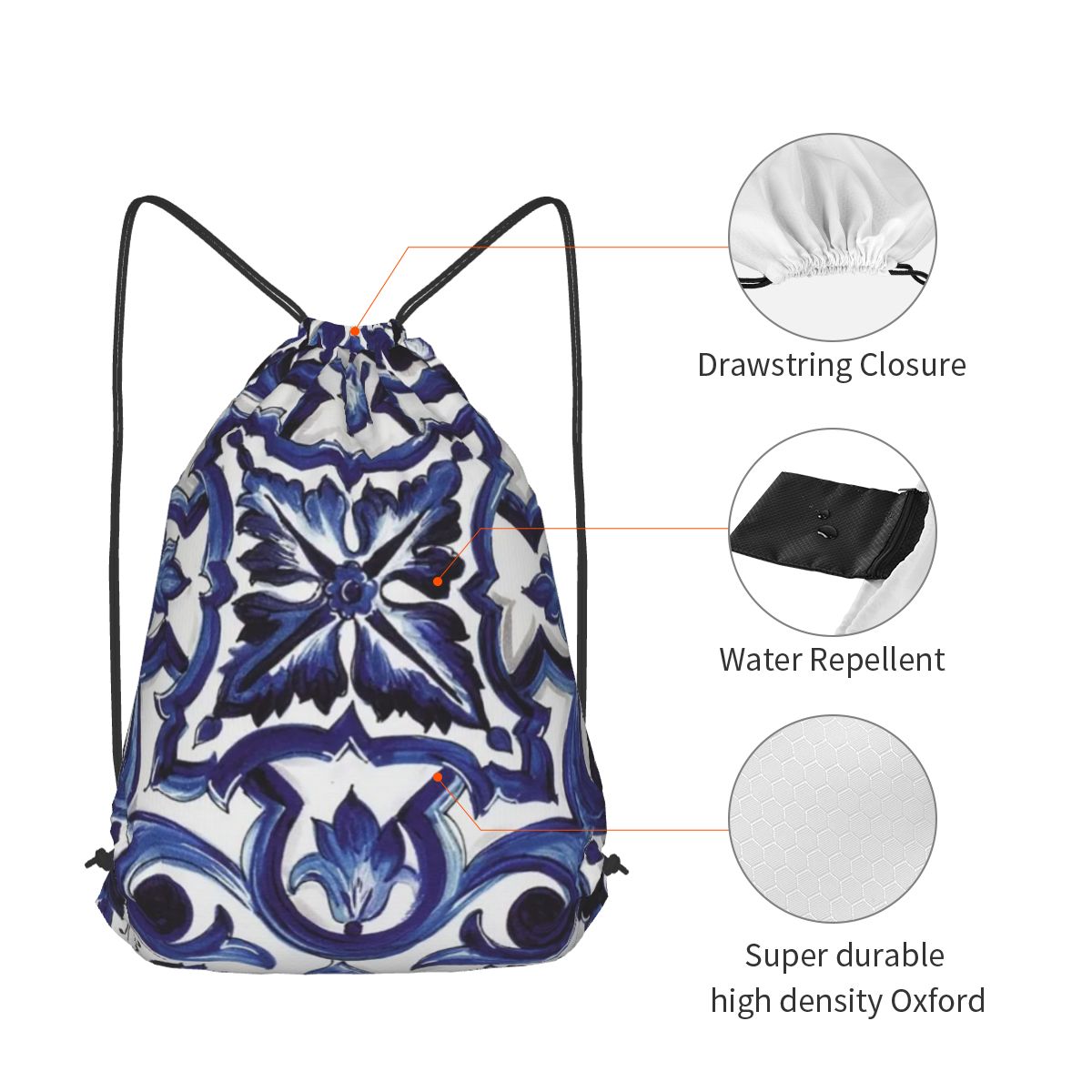 Blauwe sierlijke bloemen-taill - Tile Bag Drawstring recensie en prijs