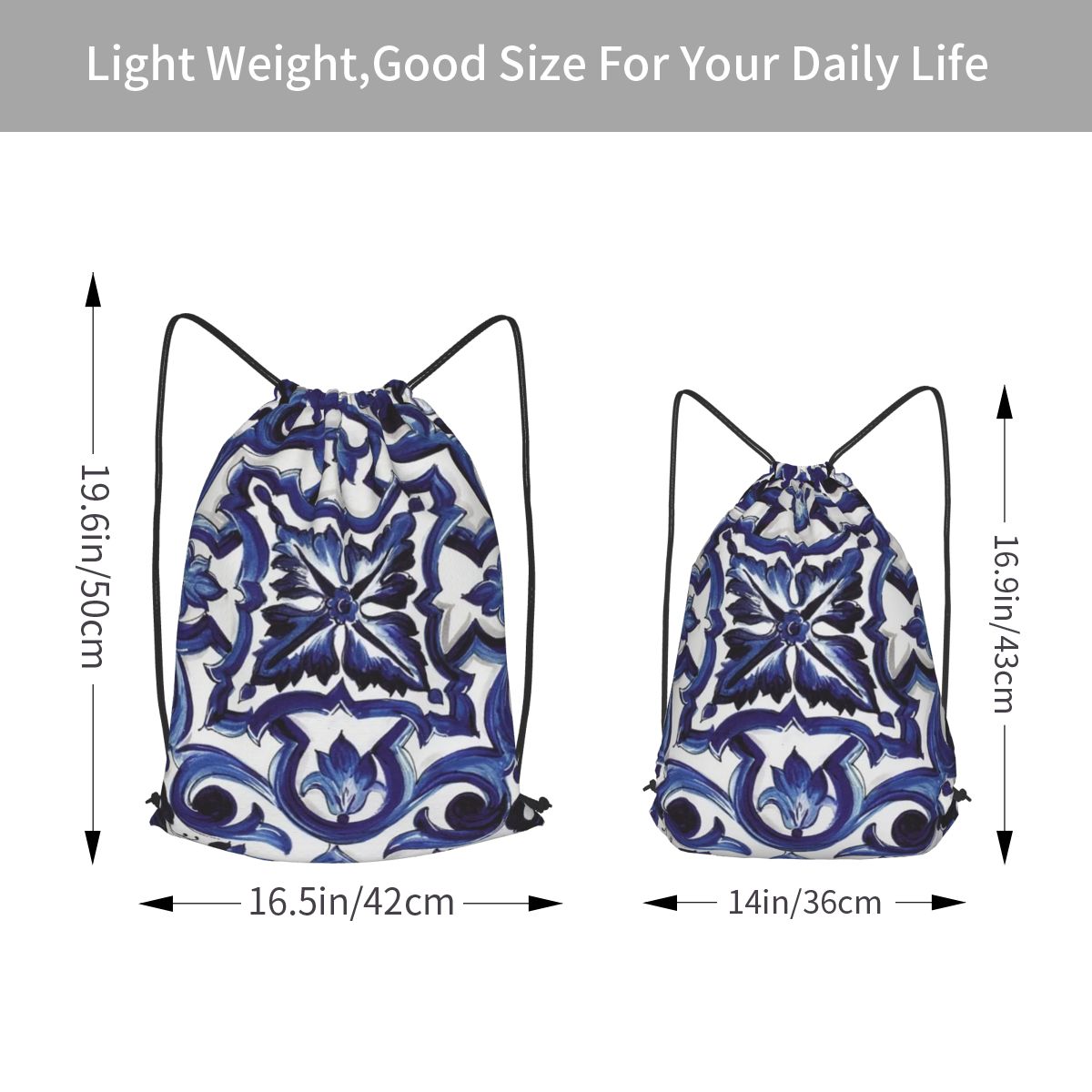 Blauwe sierlijke bloemen-taill - Tile Bag Drawstring recensie en prijs