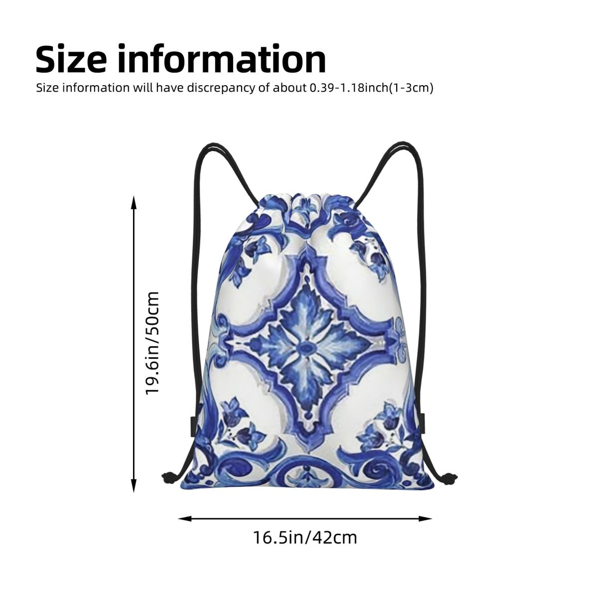 Blauwe sierlijke bloemen-taill - Tile Bag Drawstring recensie en prijs