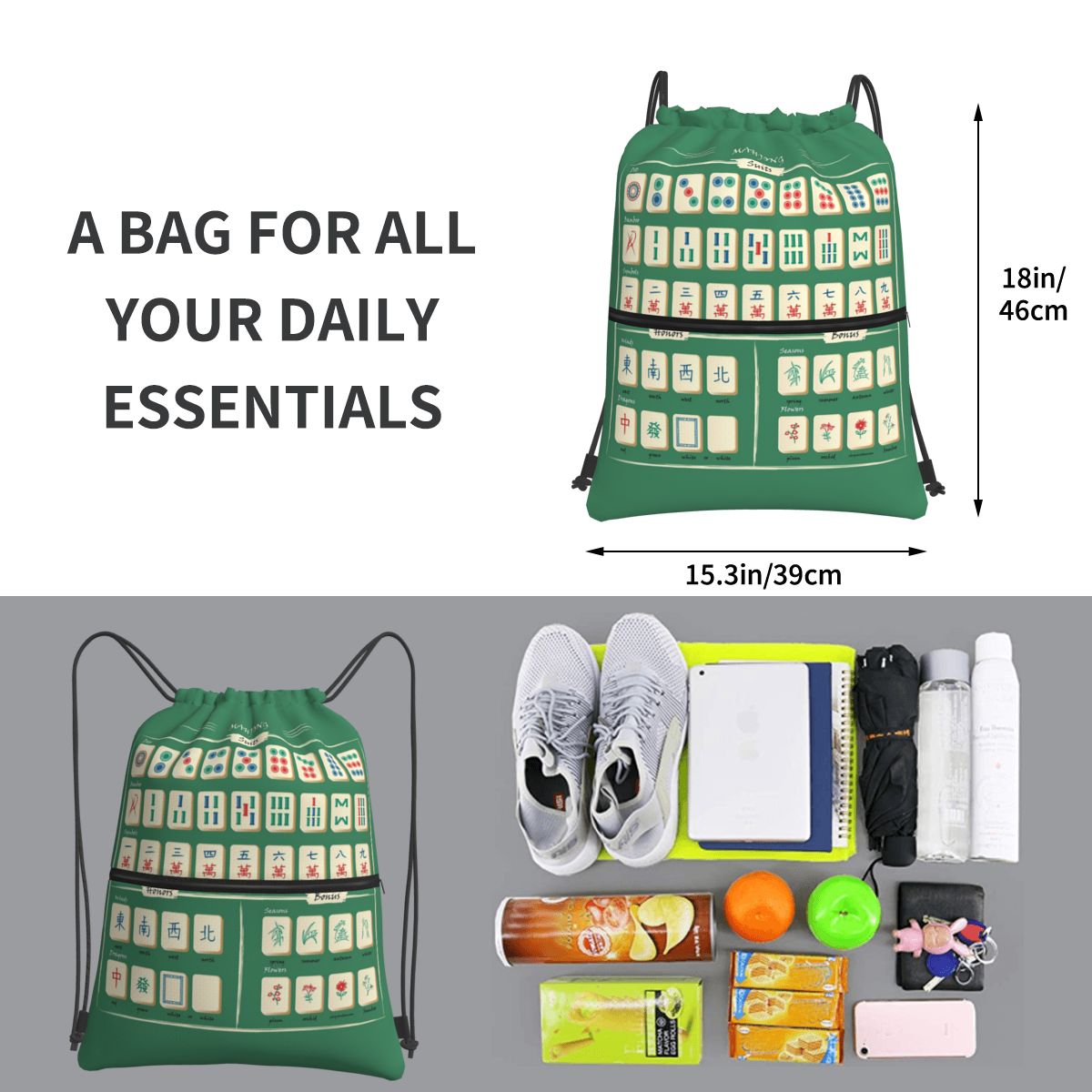 Mahjong Tile Pattern-rugzakken - Tile Bag Drawstring recensie en prijs