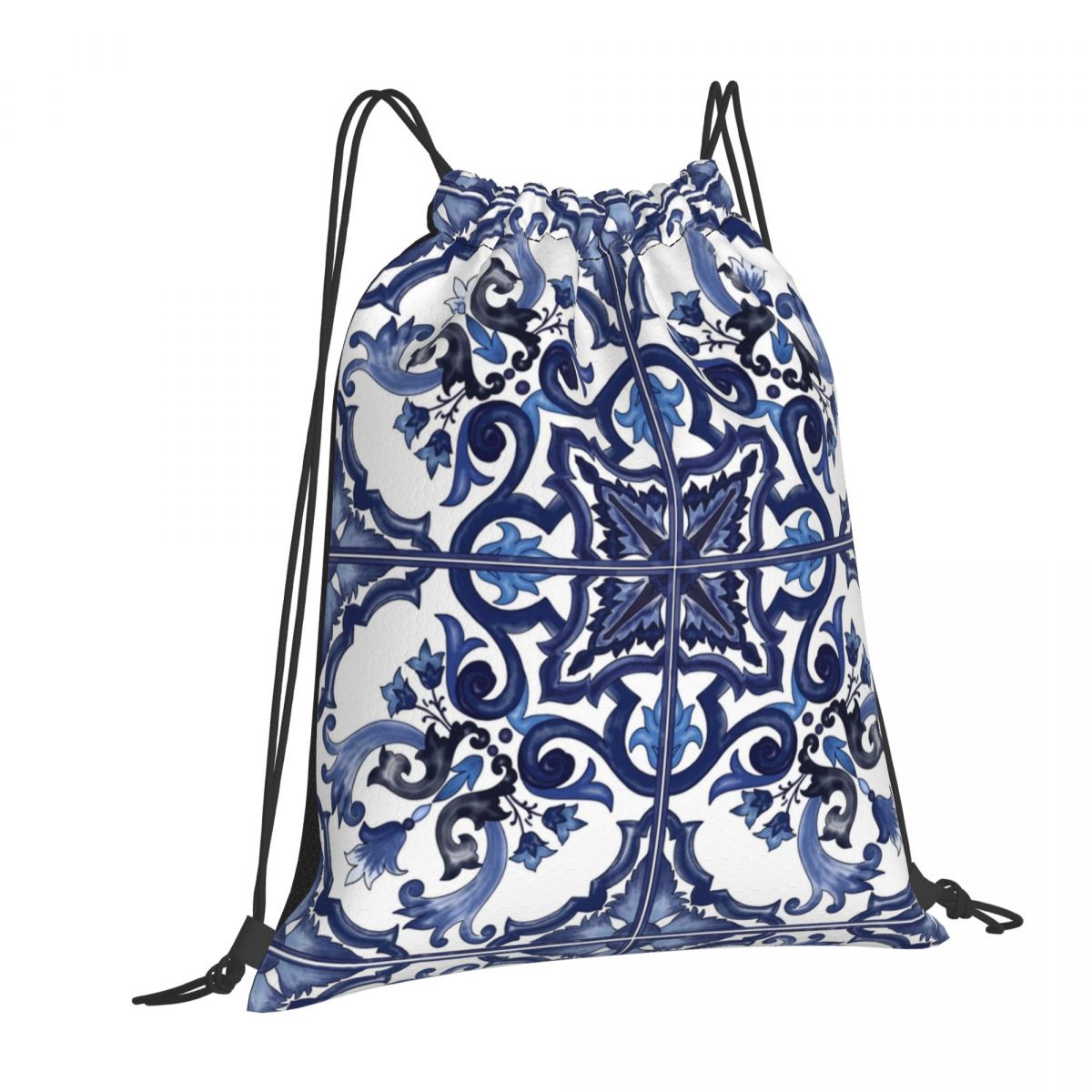 Blauwe sierlijke bloemen Medit - Tile Bag Drawstring recensie en prijs
