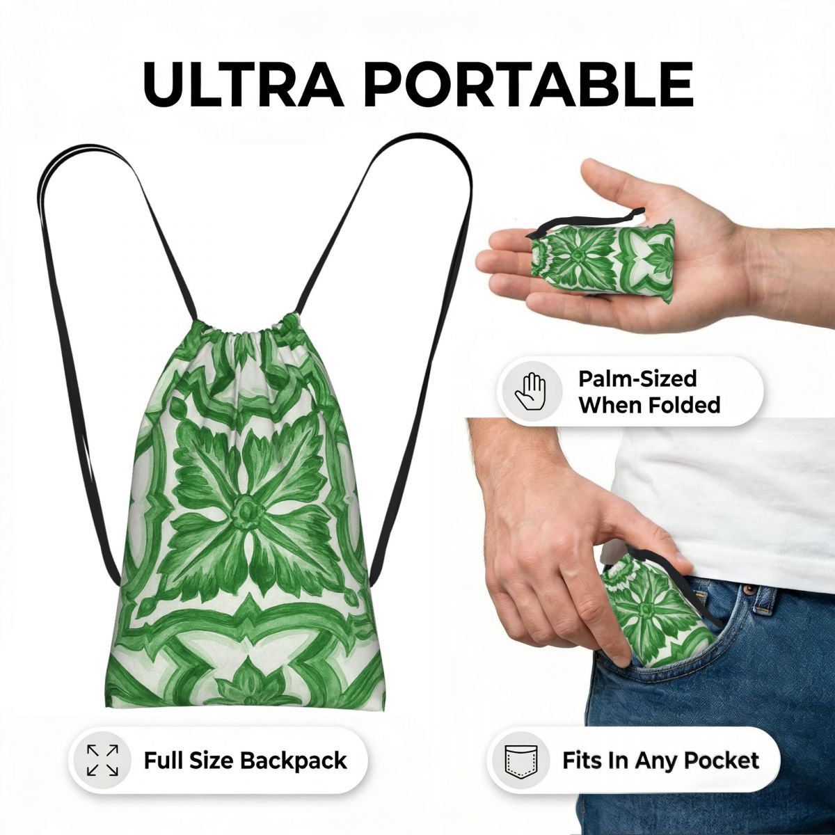 Groene sierlijke bloemen Medit - Tile Bag Drawstring recensie en prijs