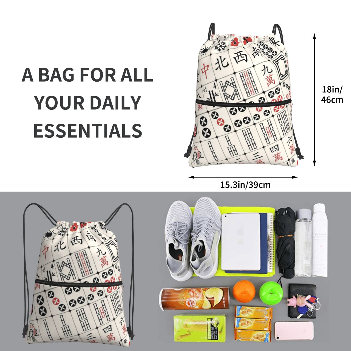 Mahjong Tile Pattern Rugzakken - Tile Bag Drawstring recensie en prijs